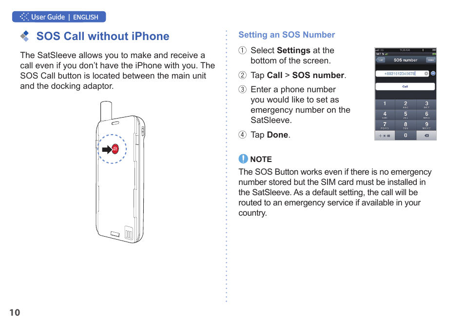 Sos call without iphone | Thuraya SatSleeve for iPhone User Manual | Page 10 / 18