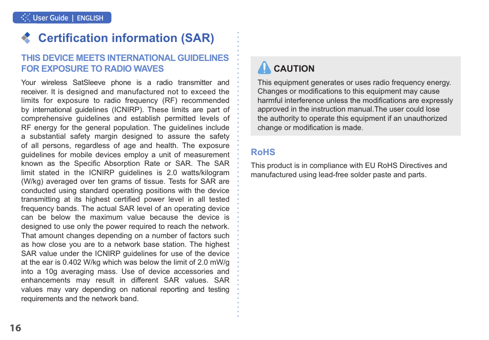 Huwl¿fdwlrqlqirupdwlrq 6$5 | Thuraya SatSleeve for iPhone User Manual | Page 16 / 18