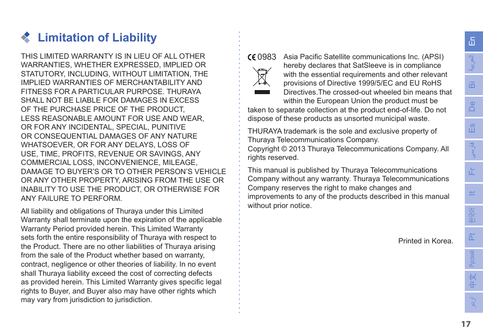 Limitation of liability | Thuraya SatSleeve for iPhone User Manual | Page 17 / 18