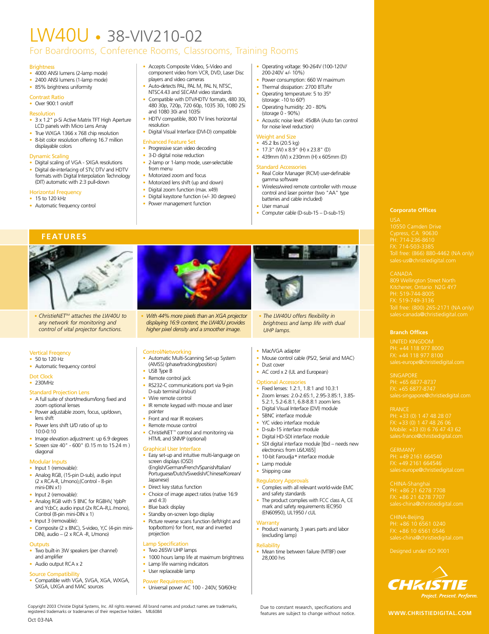 Lw40u | Christie Digital Systems LW40U User Manual | Page 2 / 2