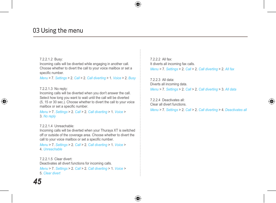 03 using the menu | Thuraya XT User Manual | Page 51 / 73