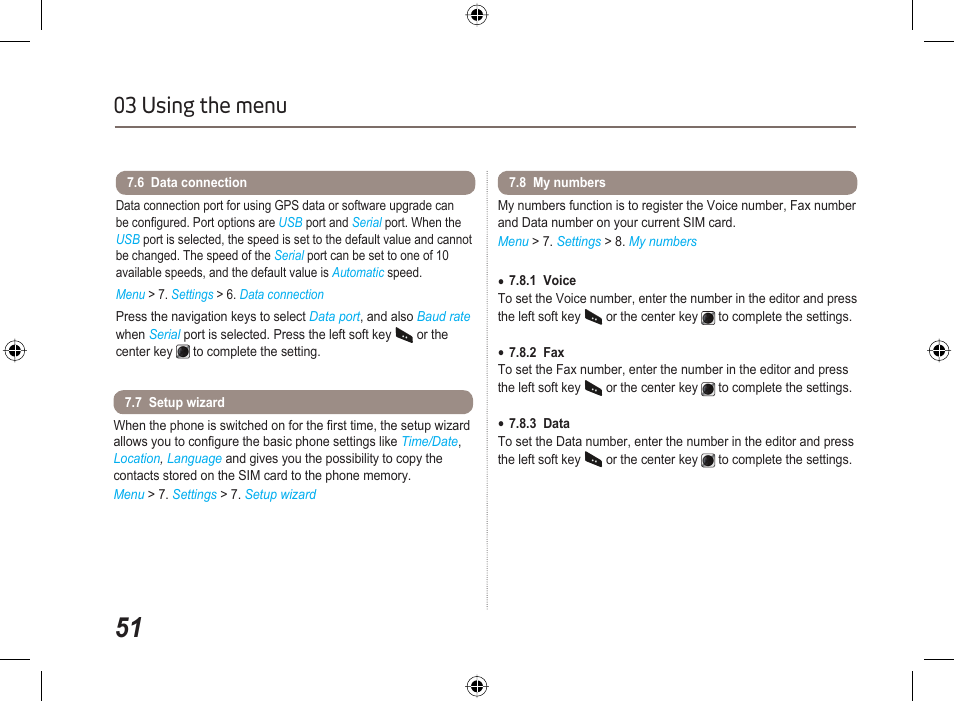 03 using the menu | Thuraya XT User Manual | Page 57 / 73