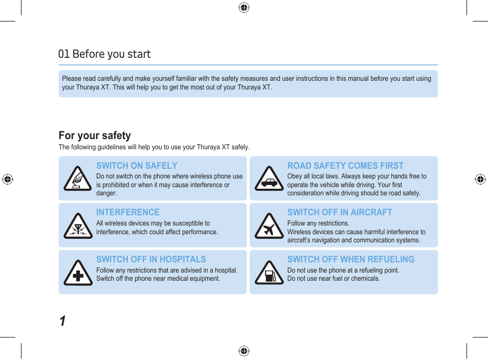 01 before you start for your safety | Thuraya XT User Manual | Page 7 / 73