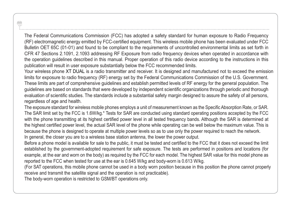 Fcc sar compliance statement | Thuraya XT-DUAL User Manual | Page 102 / 104