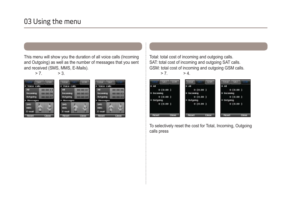 03 using the menu | Thuraya XT-DUAL User Manual | Page 63 / 104