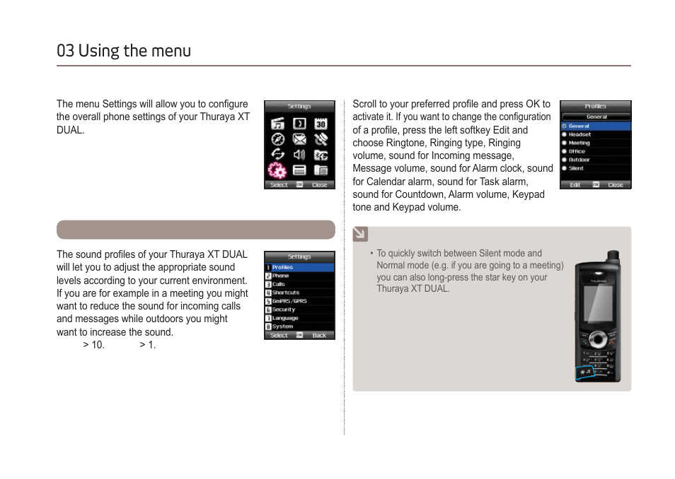 03 using the menu, Settings | Thuraya XT-DUAL User Manual | Page 71 / 104