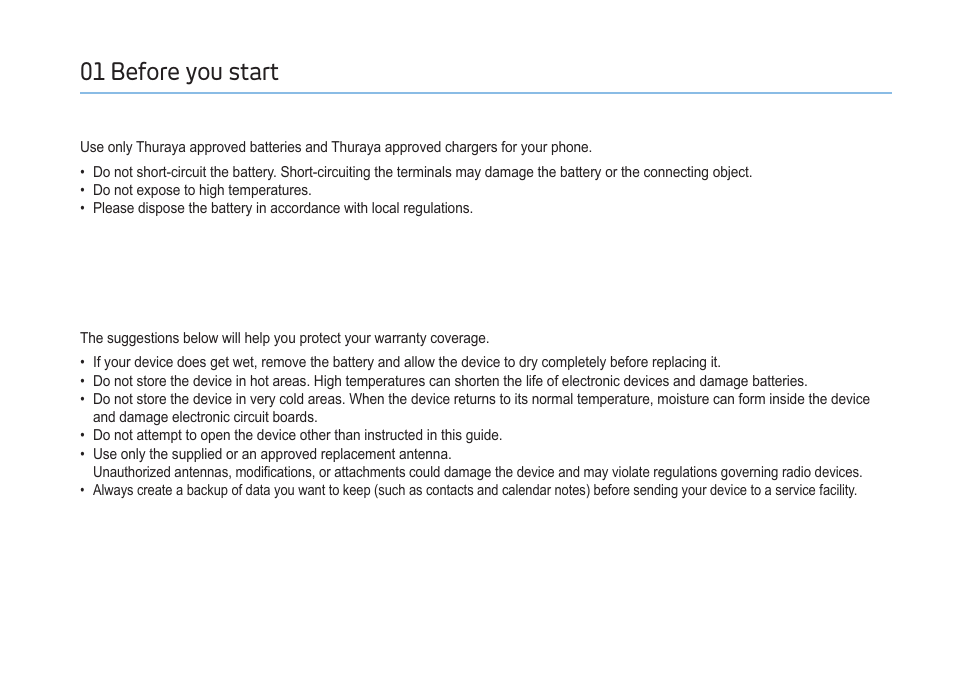 01 before you start, Battery information, Taking care of your thuraya mobile phone | Thuraya XT-DUAL User Manual | Page 9 / 104