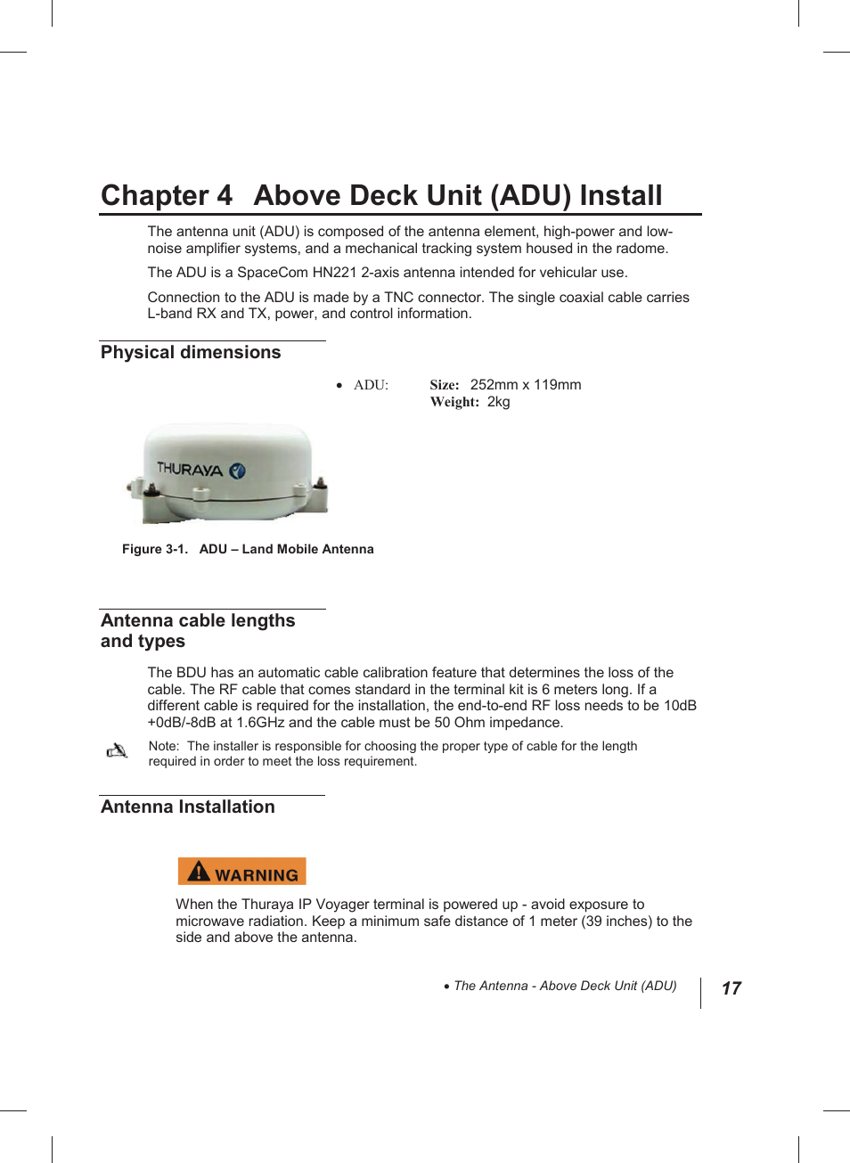 Chapter 4 above deck unit (adu) install | Thuraya IP Voyager User Manual | Page 17 / 24