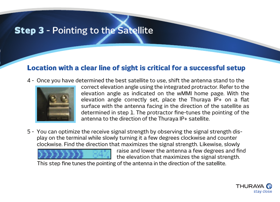 Step 3 - pointing to the satellite, Step 4 - connecting to the network | Thuraya IP User Manual | Page 12 / 16