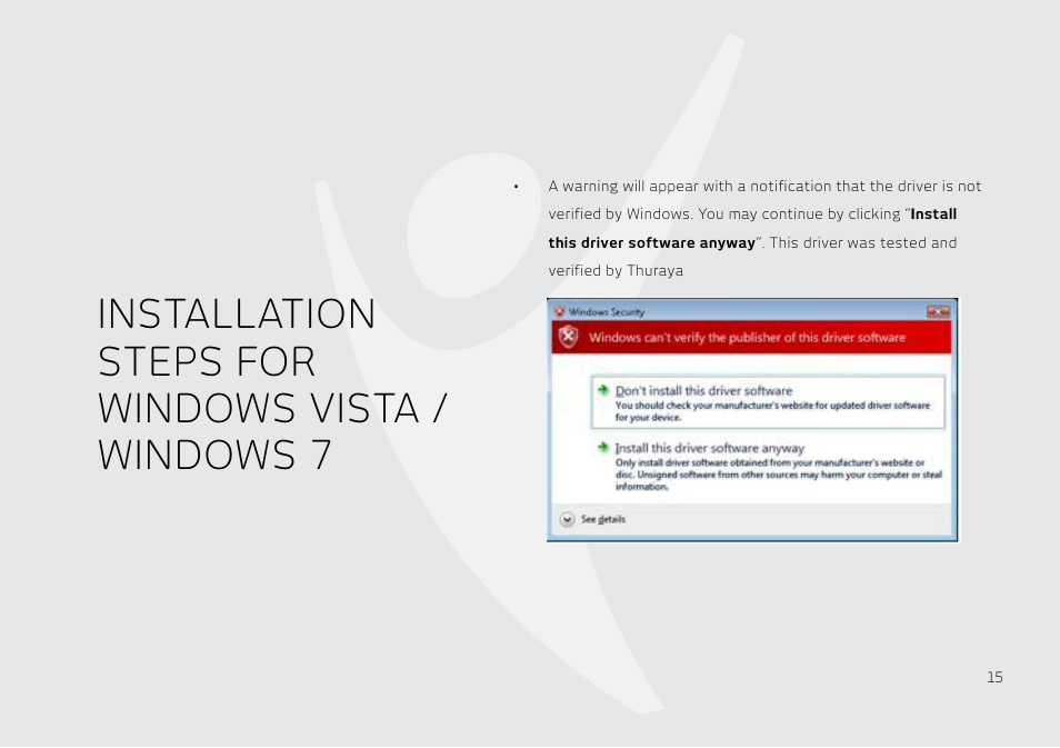 Installation steps for windows vista / windows 7 | Thuraya IP User Manual | Page 16 / 21