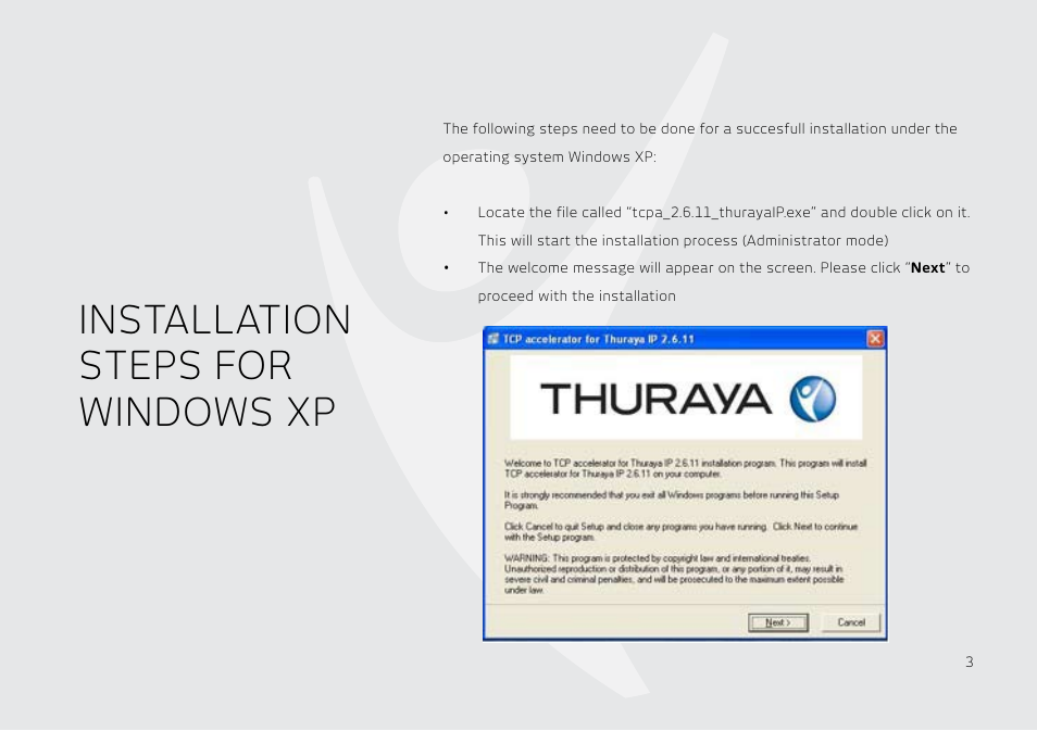 Installation steps for windows xp | Thuraya IP User Manual | Page 4 / 21