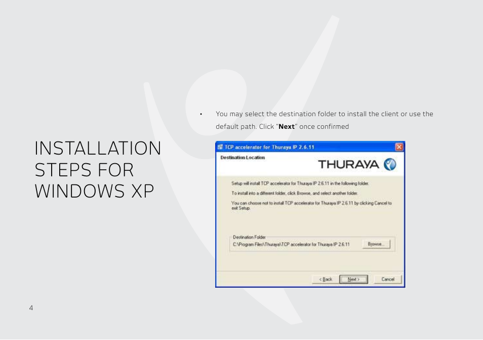 Installation steps for windows xp | Thuraya IP User Manual | Page 5 / 21