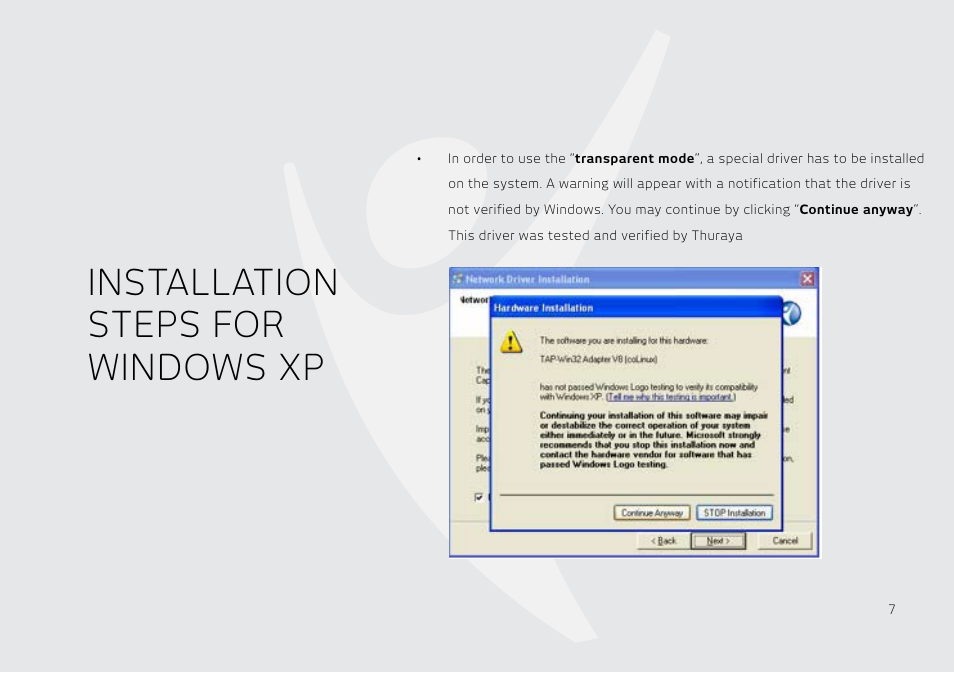 Installation steps for windows xp | Thuraya IP User Manual | Page 8 / 21