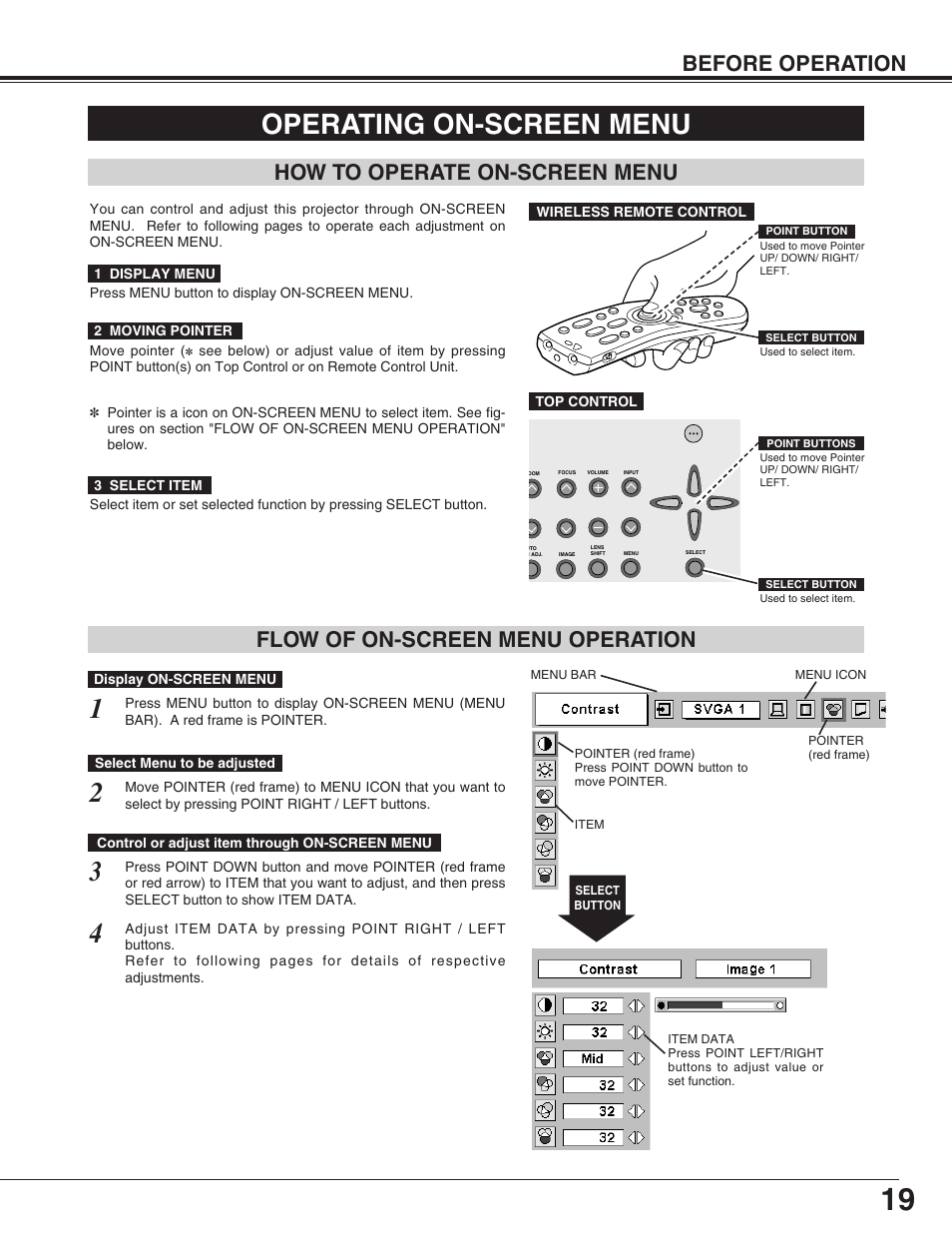 Operating on-screen menu | Christie Digital Systems 38-VIV302-01 User Manual | Page 19 / 52