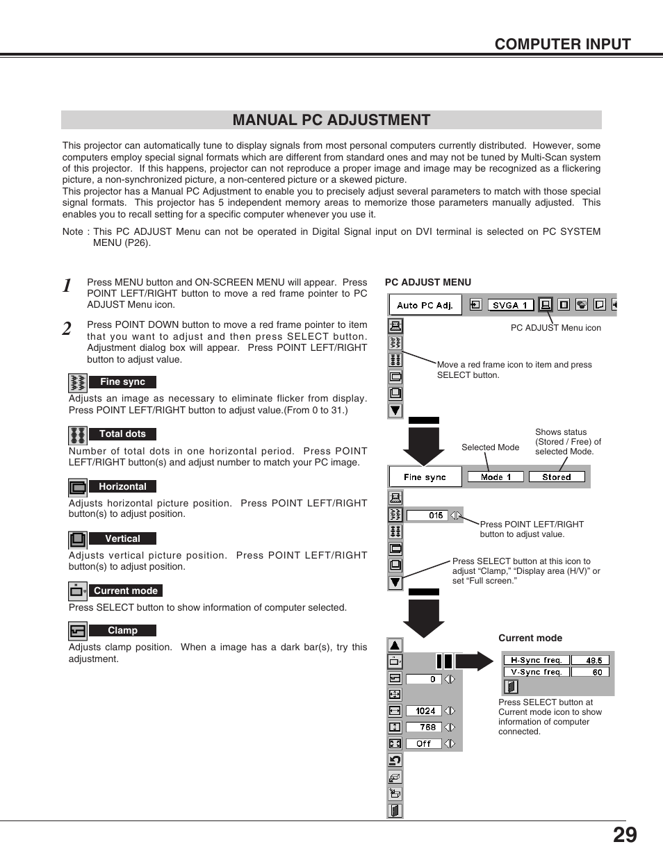 Computer input manual pc adjustment | Christie Digital Systems 38-VIV302-01 User Manual | Page 29 / 52