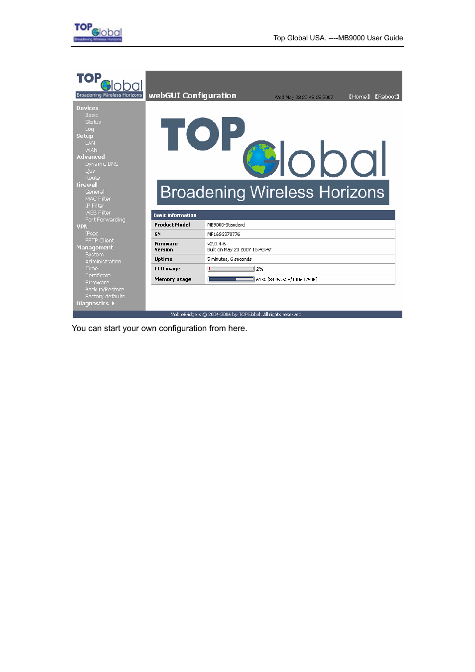 Top Global MB9000 User Manual | Page 10 / 66