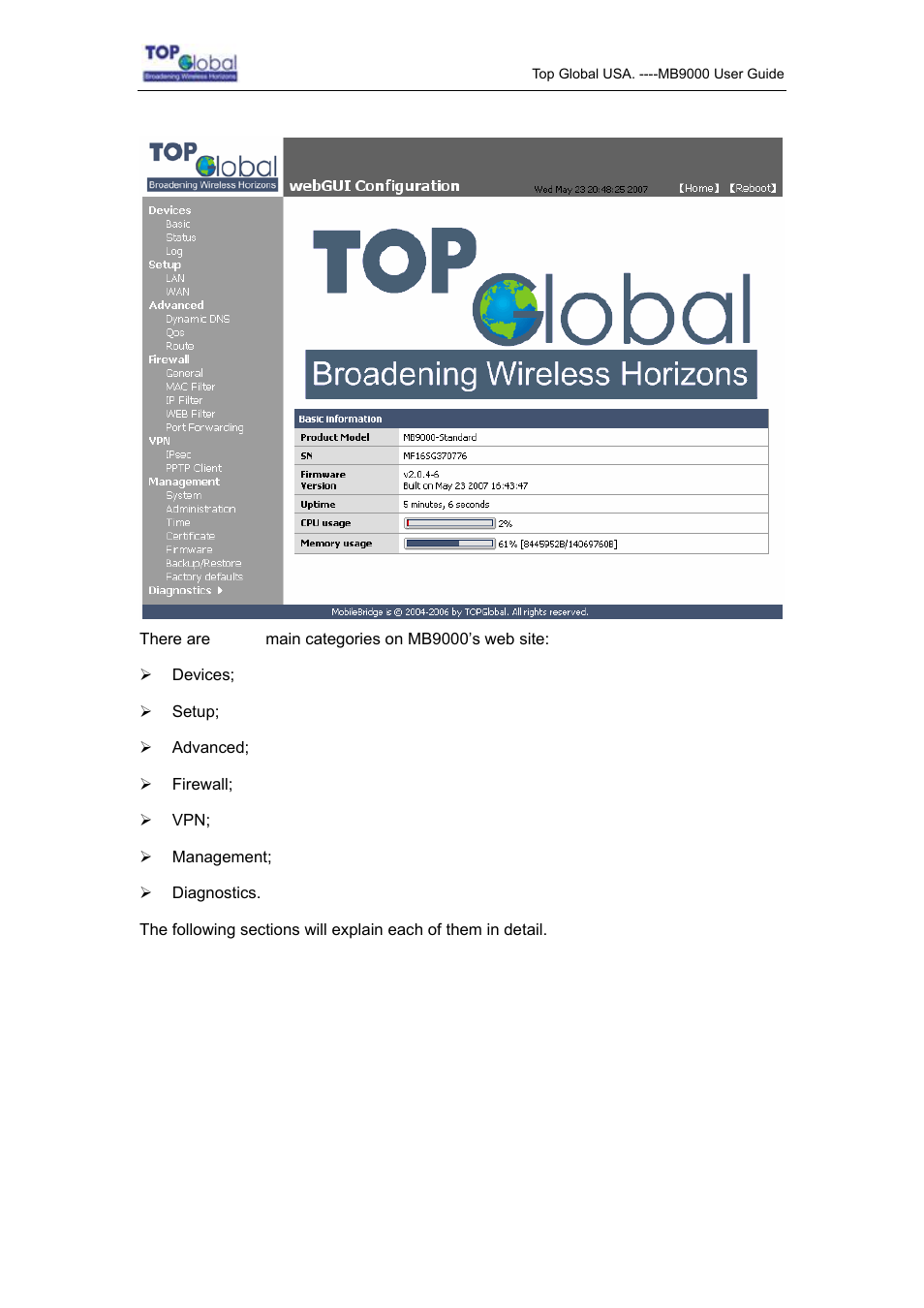 Top Global MB9000 User Manual | Page 12 / 66