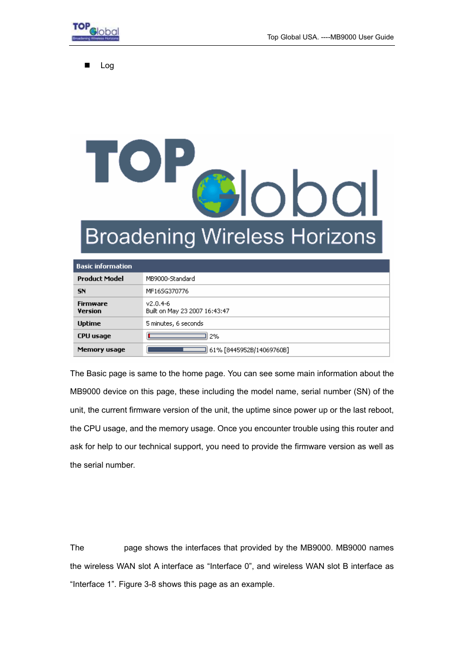 1 basic, 2 status | Top Global MB9000 User Manual | Page 16 / 66