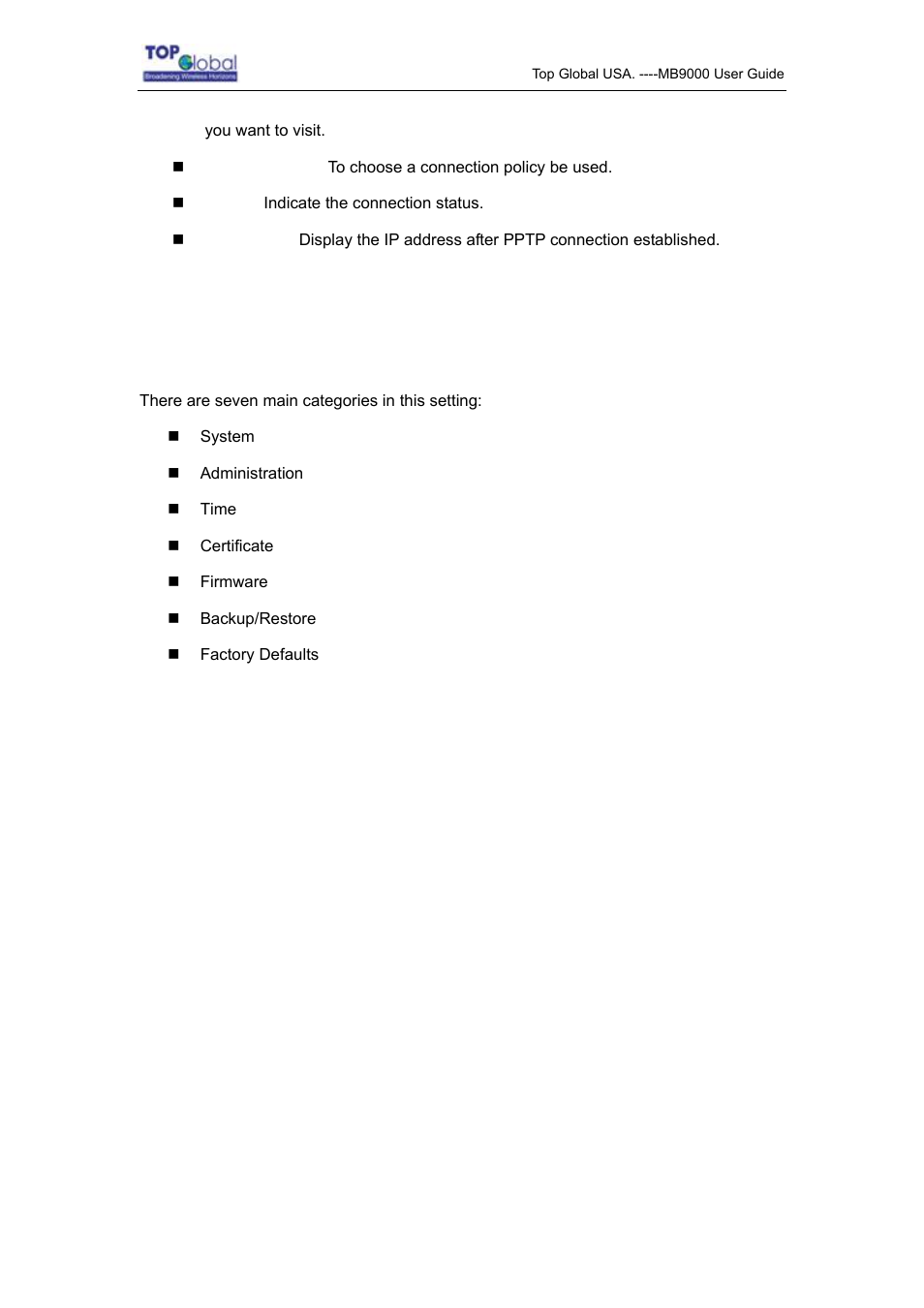 6 management, Management | Top Global MB9000 User Manual | Page 48 / 66