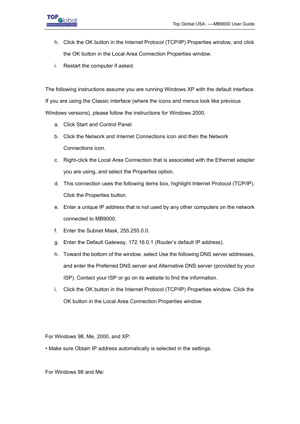 Top Global MB9000 User Manual | Page 61 / 66