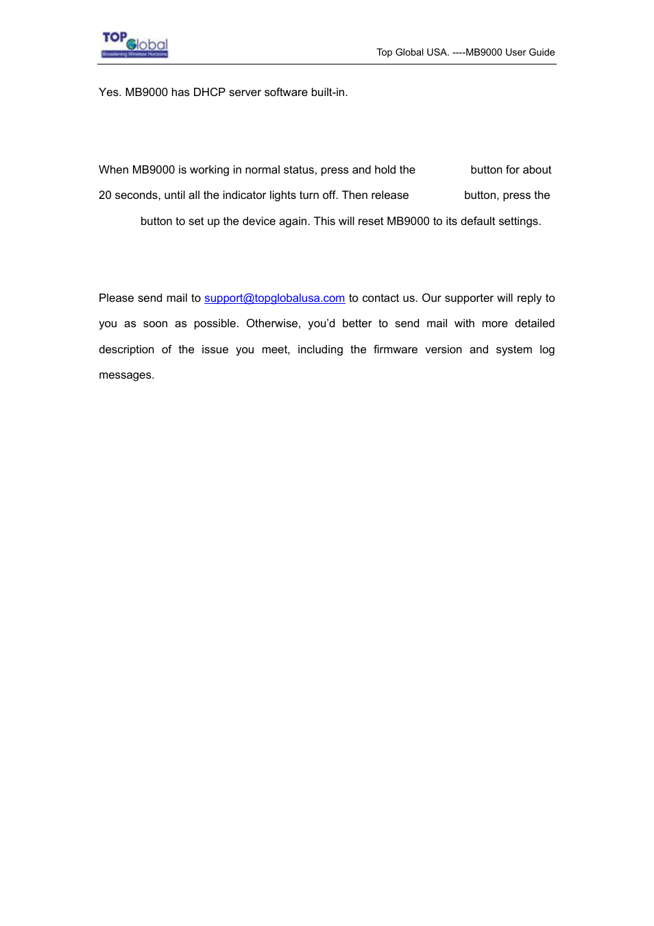 Top Global MB9000 User Manual | Page 65 / 66