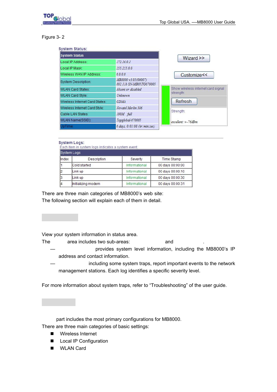 1 status, 2 basic | Top Global MB8000 User Manual | Page 15 / 59