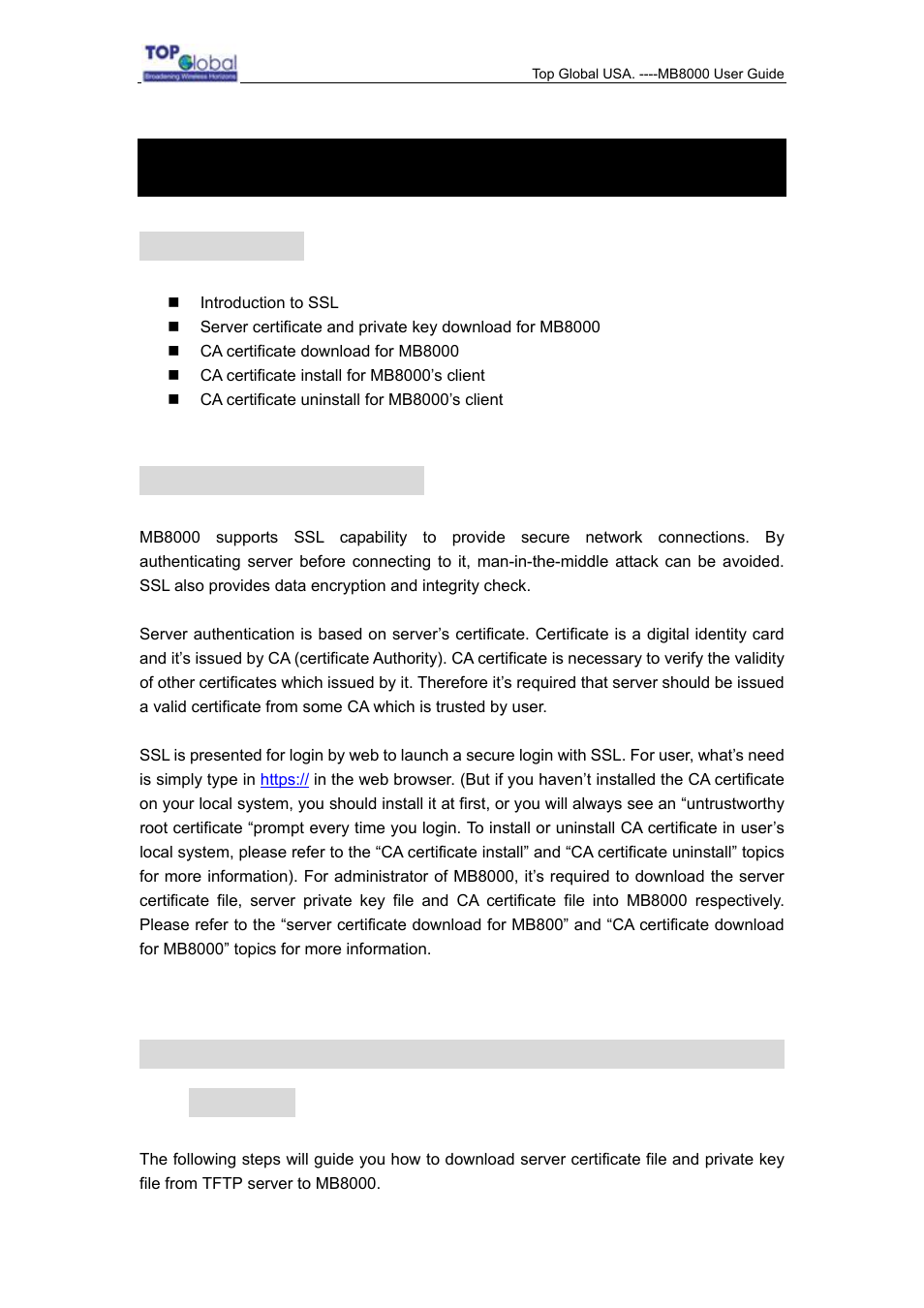 Secure socket layer (ssl), 1 overview, 2 introduction to ssl | Top Global MB8000 User Manual | Page 46 / 59