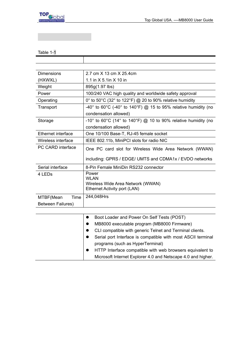 4 specification | Top Global MB8000 User Manual | Page 7 / 59