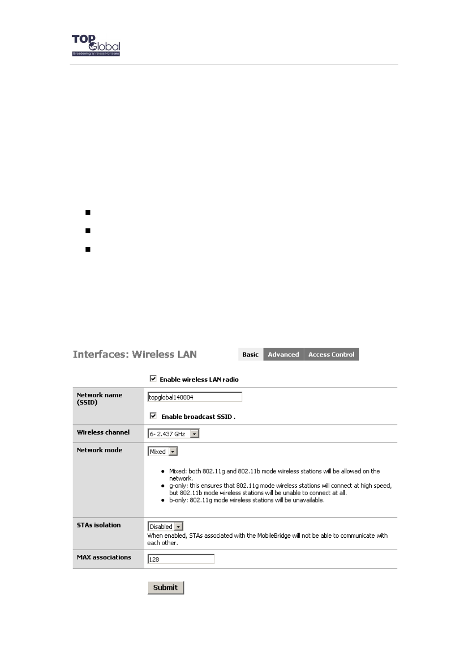 3 wireless lan, 1 basic | Top Global MB6800 User Manual | Page 37 / 80