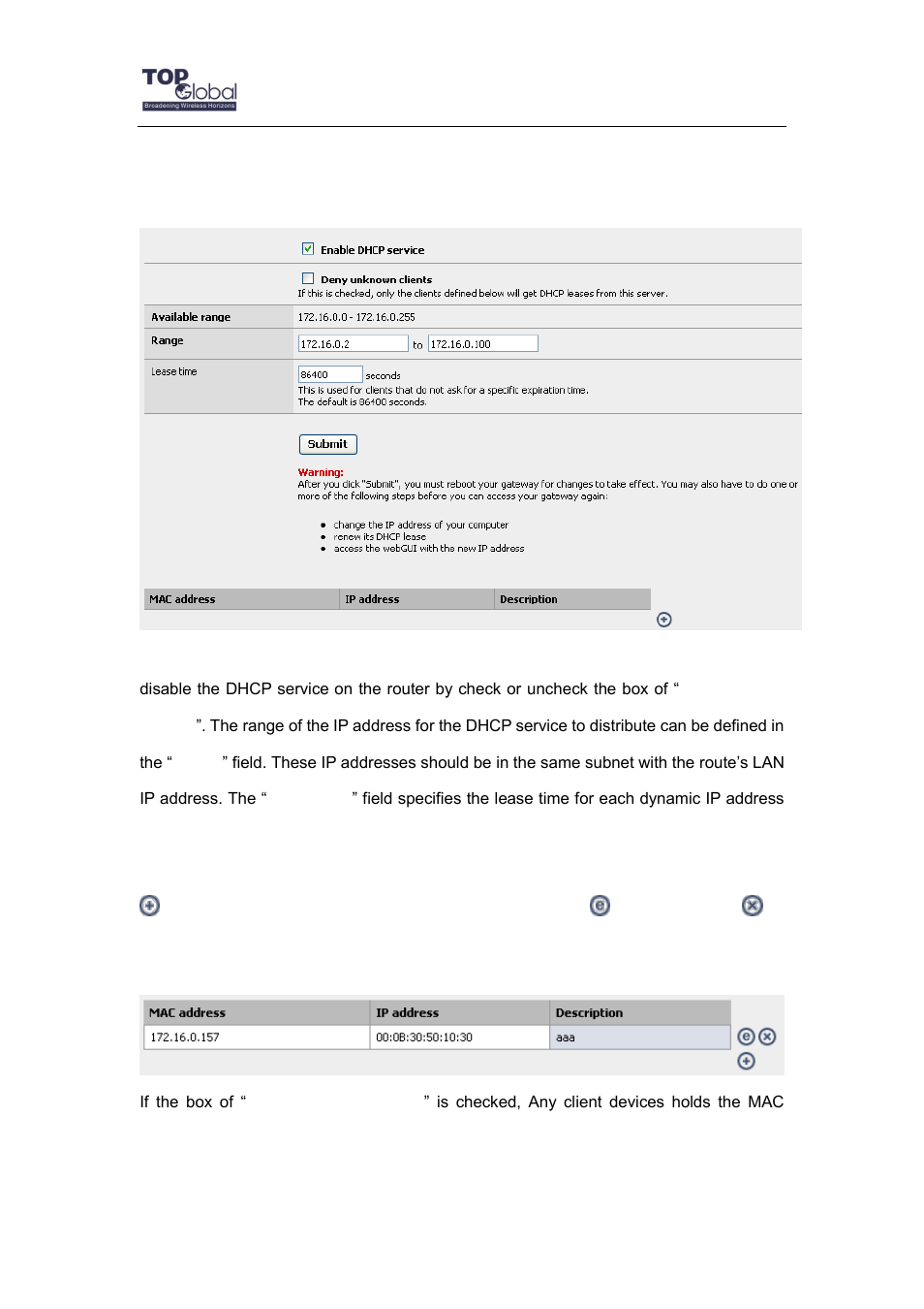 2 dhcp service | Top Global MB6800 User Manual | Page 46 / 80