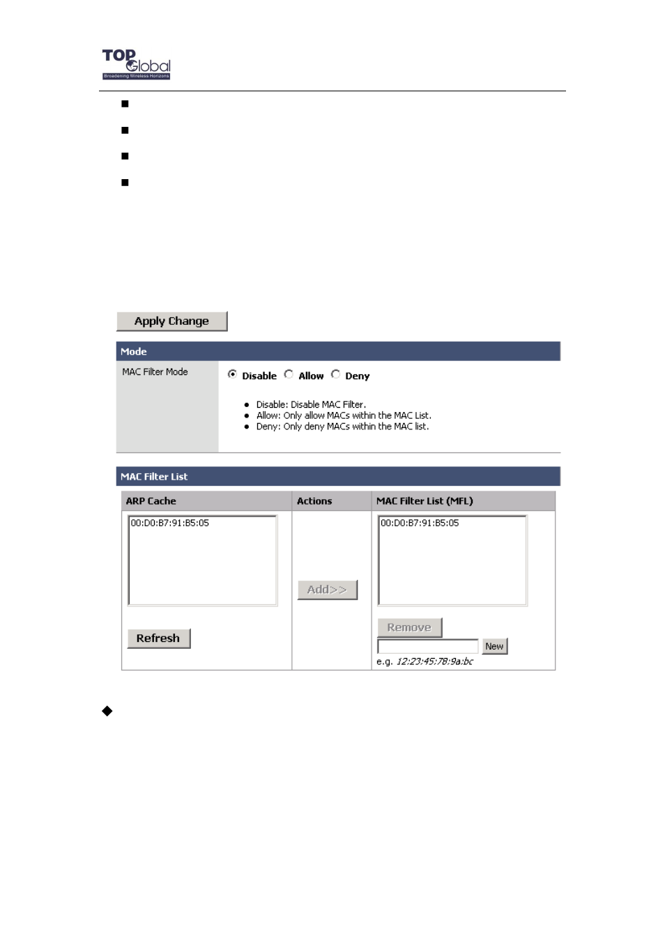 1 mac filter | Top Global MB6800 User Manual | Page 50 / 80