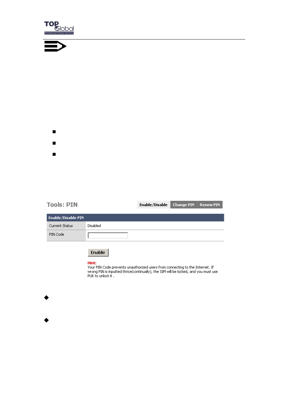 1 pin, 1 enable/disable | Top Global MB6800 User Manual | Page 61 / 80