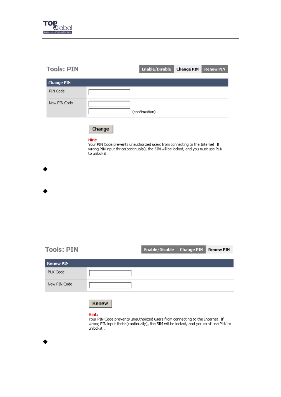 2 change pin, 3 renew pin | Top Global MB6800 User Manual | Page 62 / 80