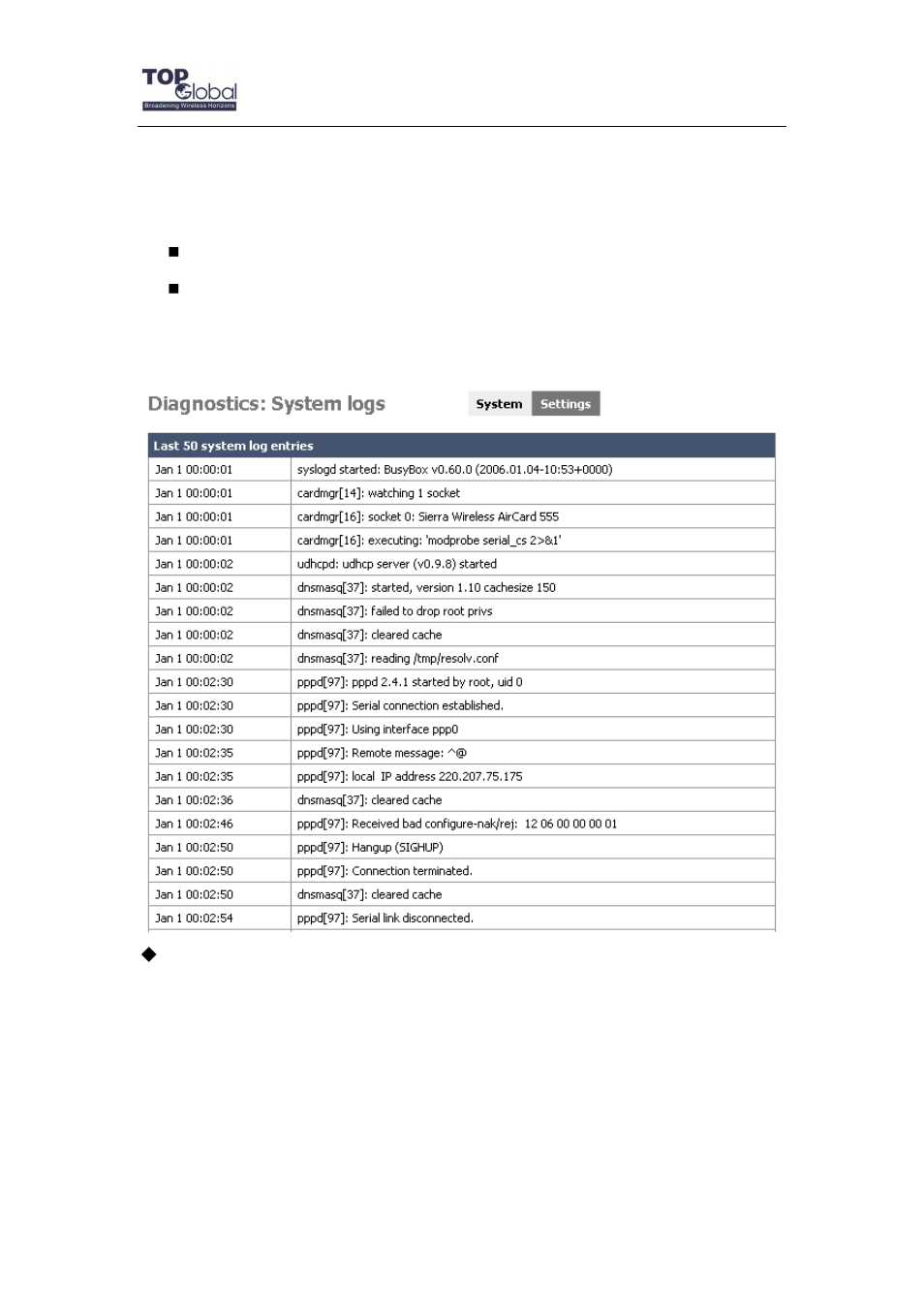 1 system logs | Top Global MB6800 User Manual | Page 67 / 80