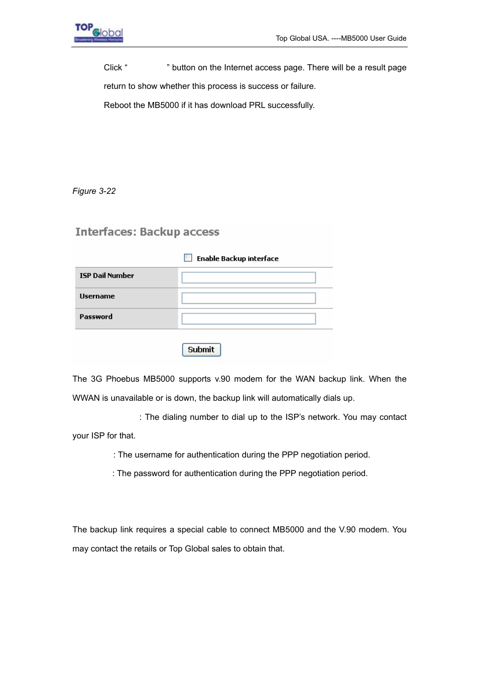 3 backup access | Top Global MB5000K User Manual | Page 35 / 78