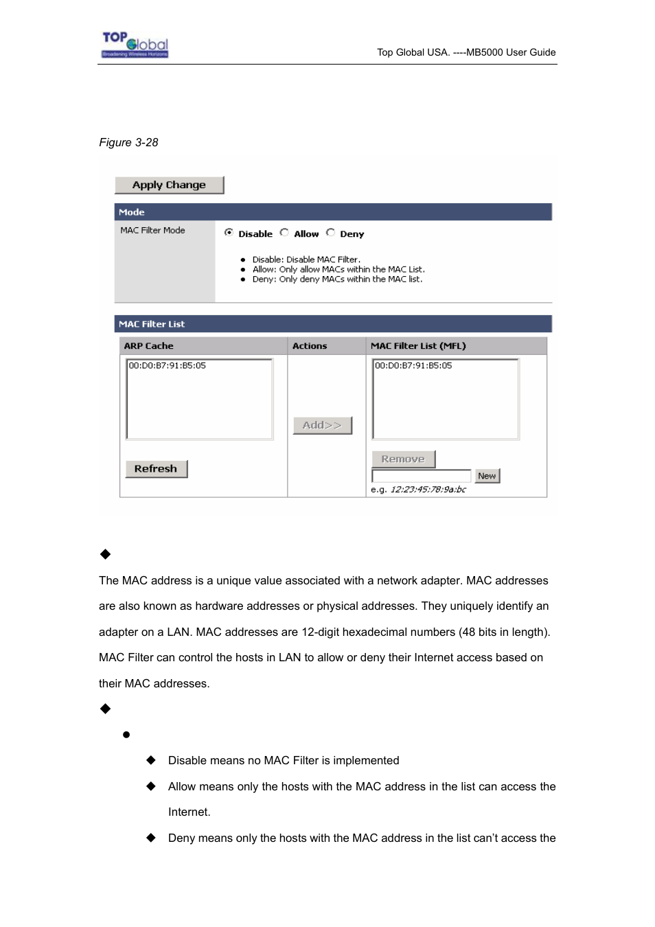 1 mac filter | Top Global MB5000K User Manual | Page 46 / 78