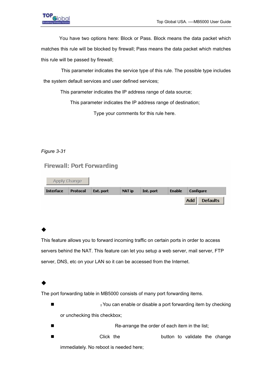 3 port forwarding | Top Global MB5000K User Manual | Page 49 / 78