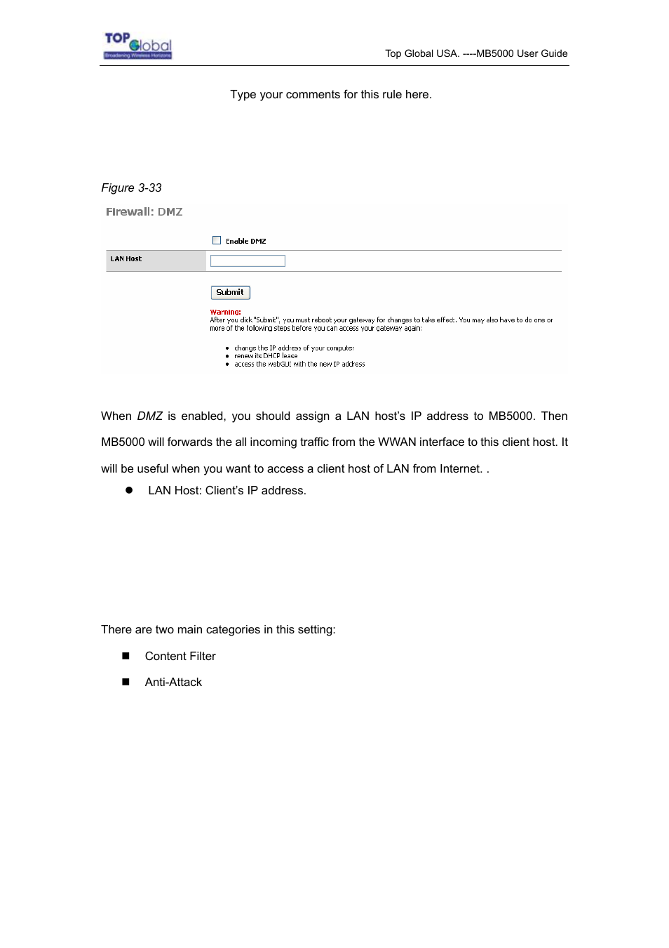 4 dmz, 5 security services, 1 content filter | Security services | Top Global MB5000K User Manual | Page 51 / 78