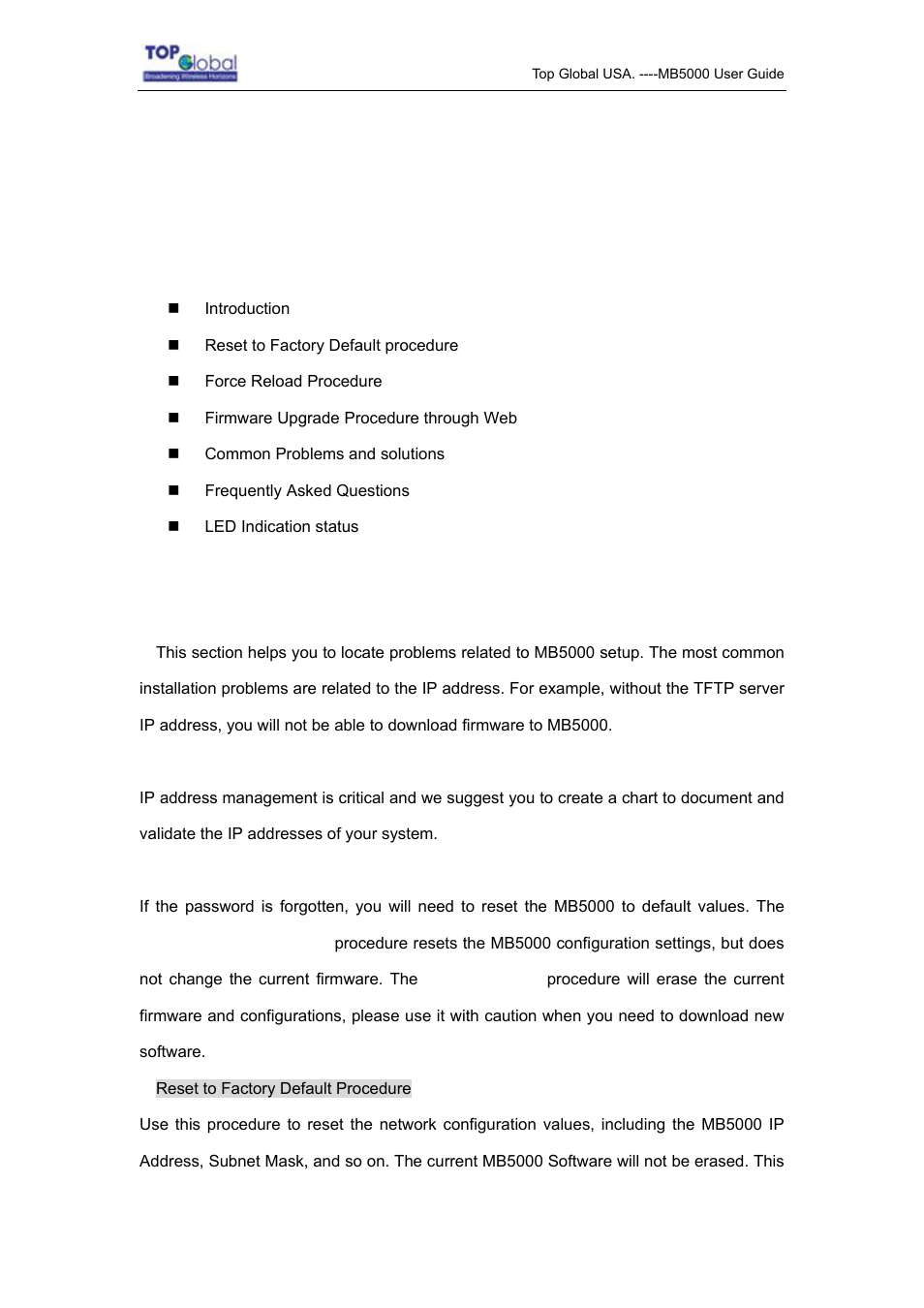 4 troubleshooting, 1 overview, 2 introduction | Troubleshooting, Verview, Ntroduction | Top Global MB5000K User Manual | Page 65 / 78