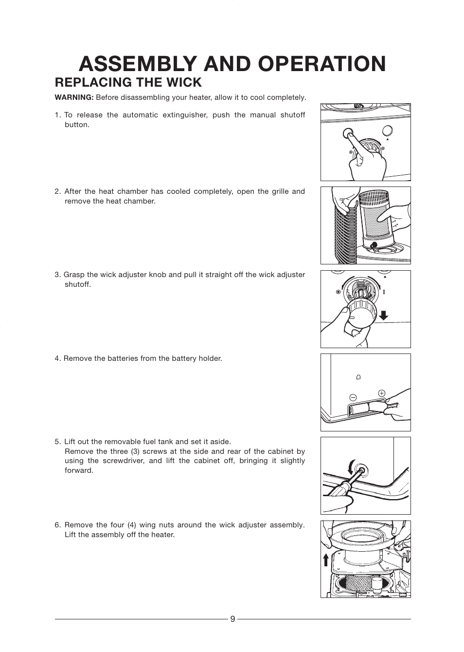 Assembly and operation, Replacing the wick | Toyotomi RCA-2800 User Manual | Page 10 / 16