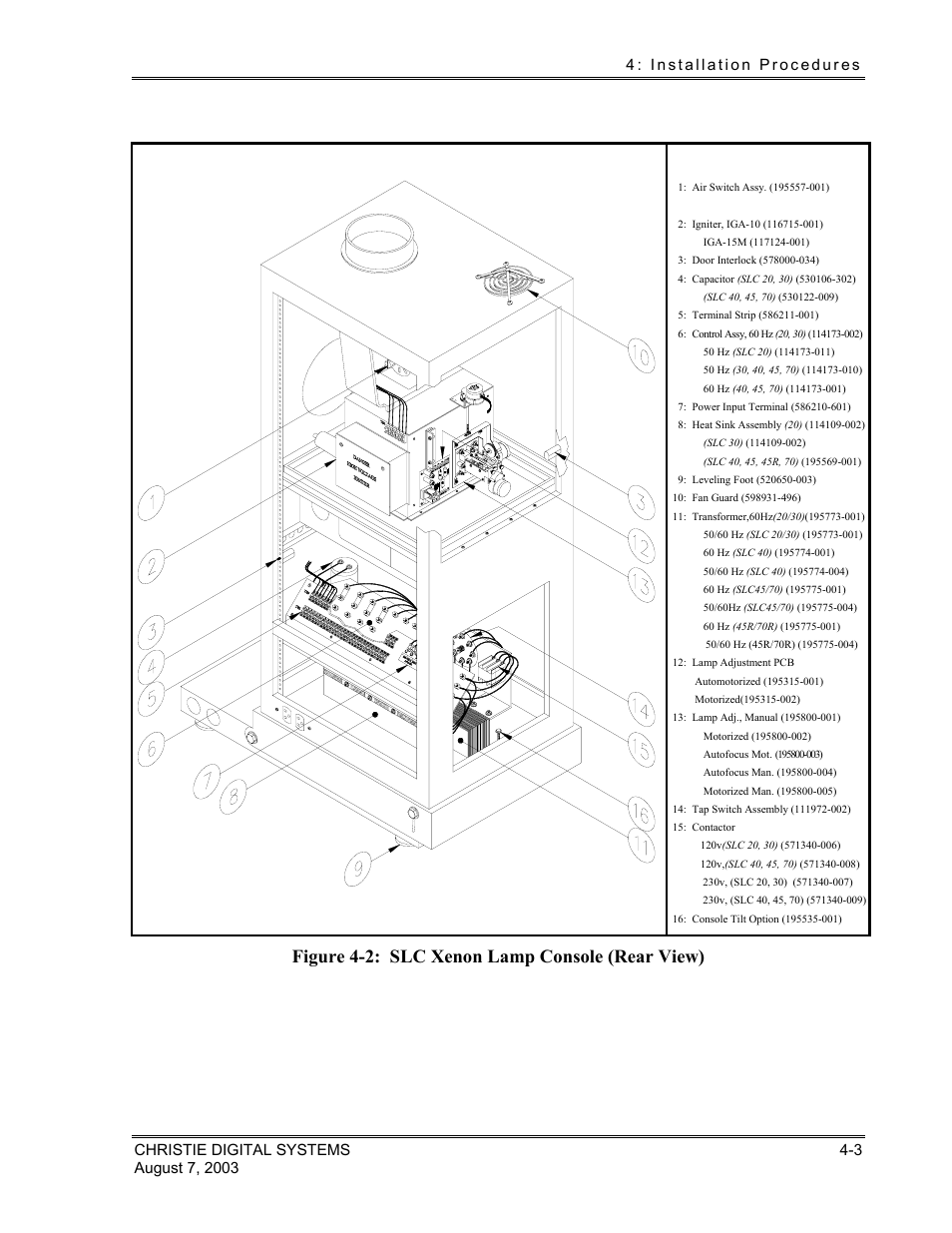 Figure 4-2: slc xenon lamp console (rear view) | Christie Digital Systems XENON CONSOLE User Manual | Page 17 / 63