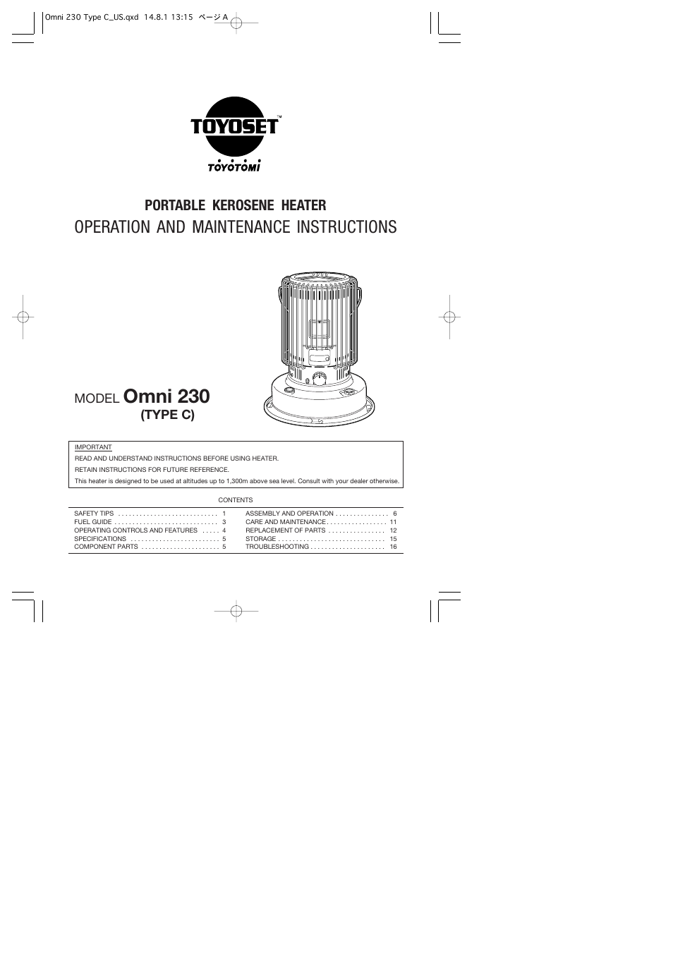 Toyotomi Omni 230 User Manual | 18 pages