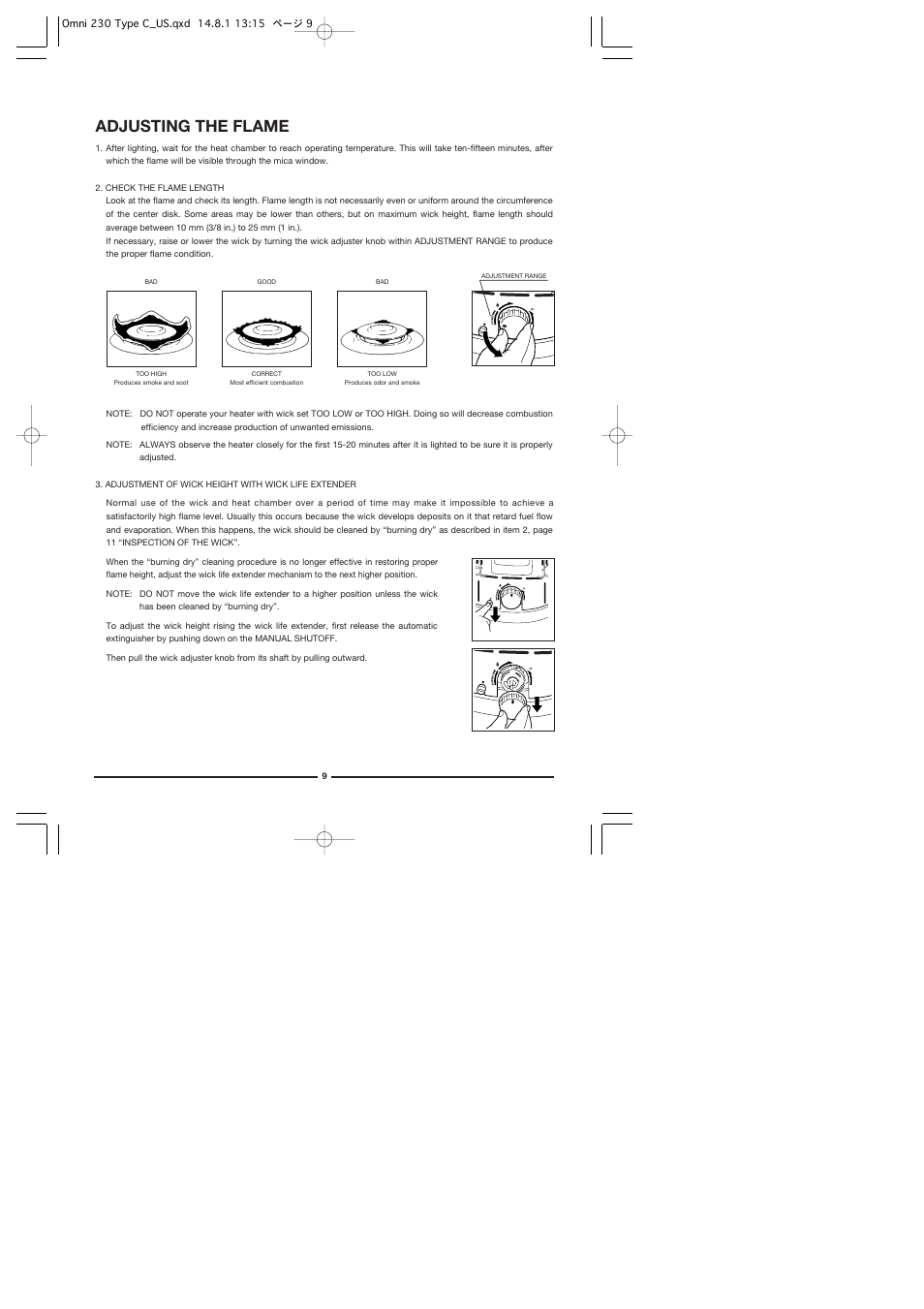 Adjusting the flame | Toyotomi Omni 230 User Manual | Page 10 / 18