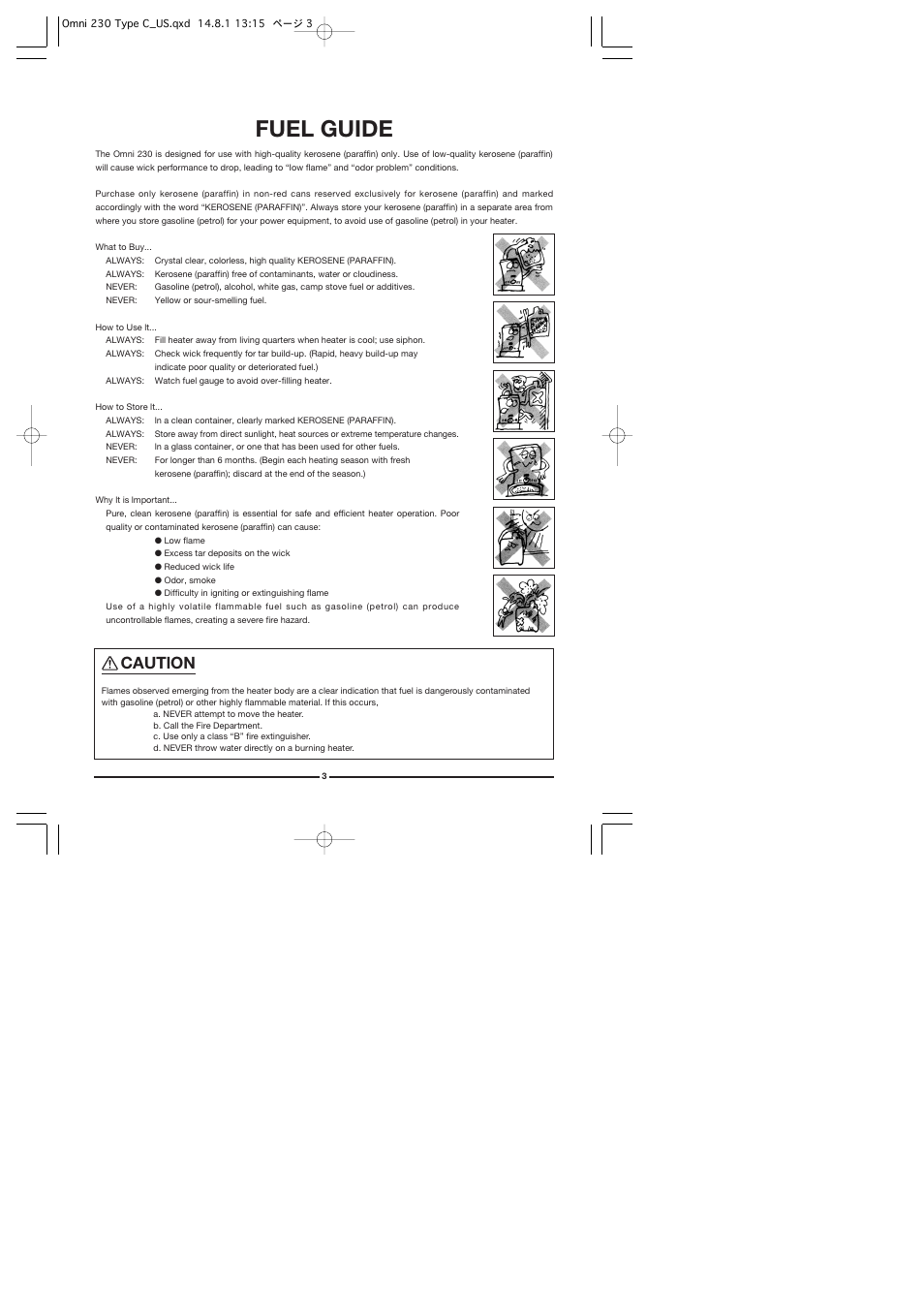 Fuel guide, Cautlon | Toyotomi Omni 230 User Manual | Page 4 / 18