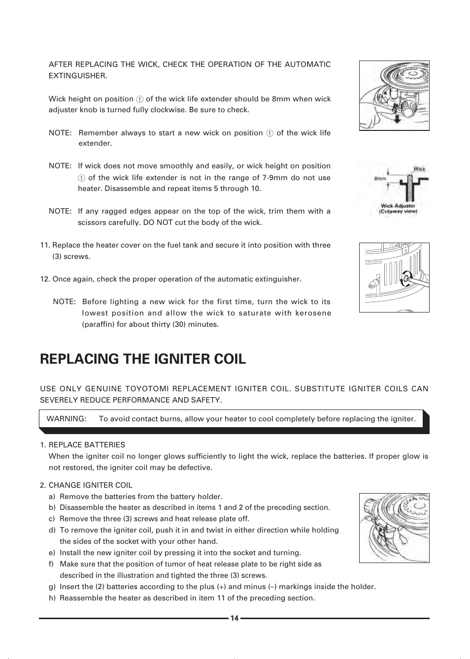 Replacing the igniter coil | Toyotomi KS-47B User Manual | Page 16 / 20