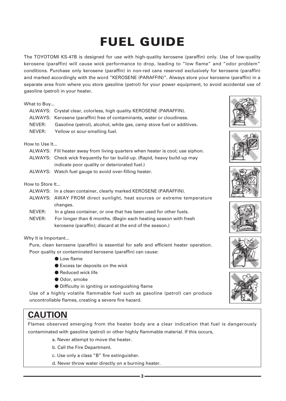 Fuel guide, Cautlon | Toyotomi KS-47B User Manual | Page 5 / 20