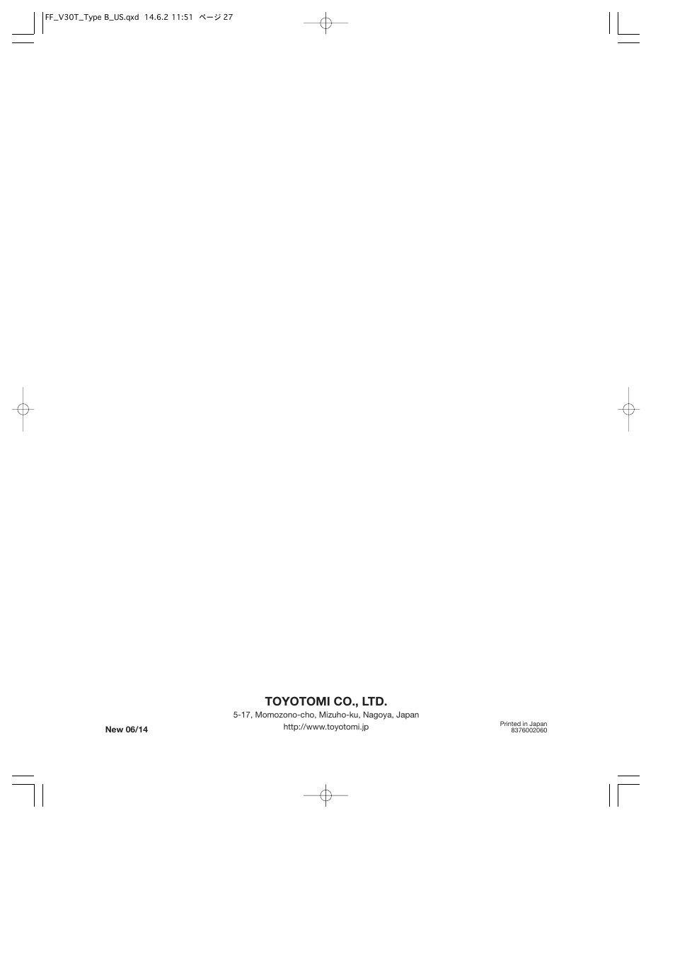Toyotomi co., ltd | Toyotomi FF-V30T User Manual | Page 28 / 28