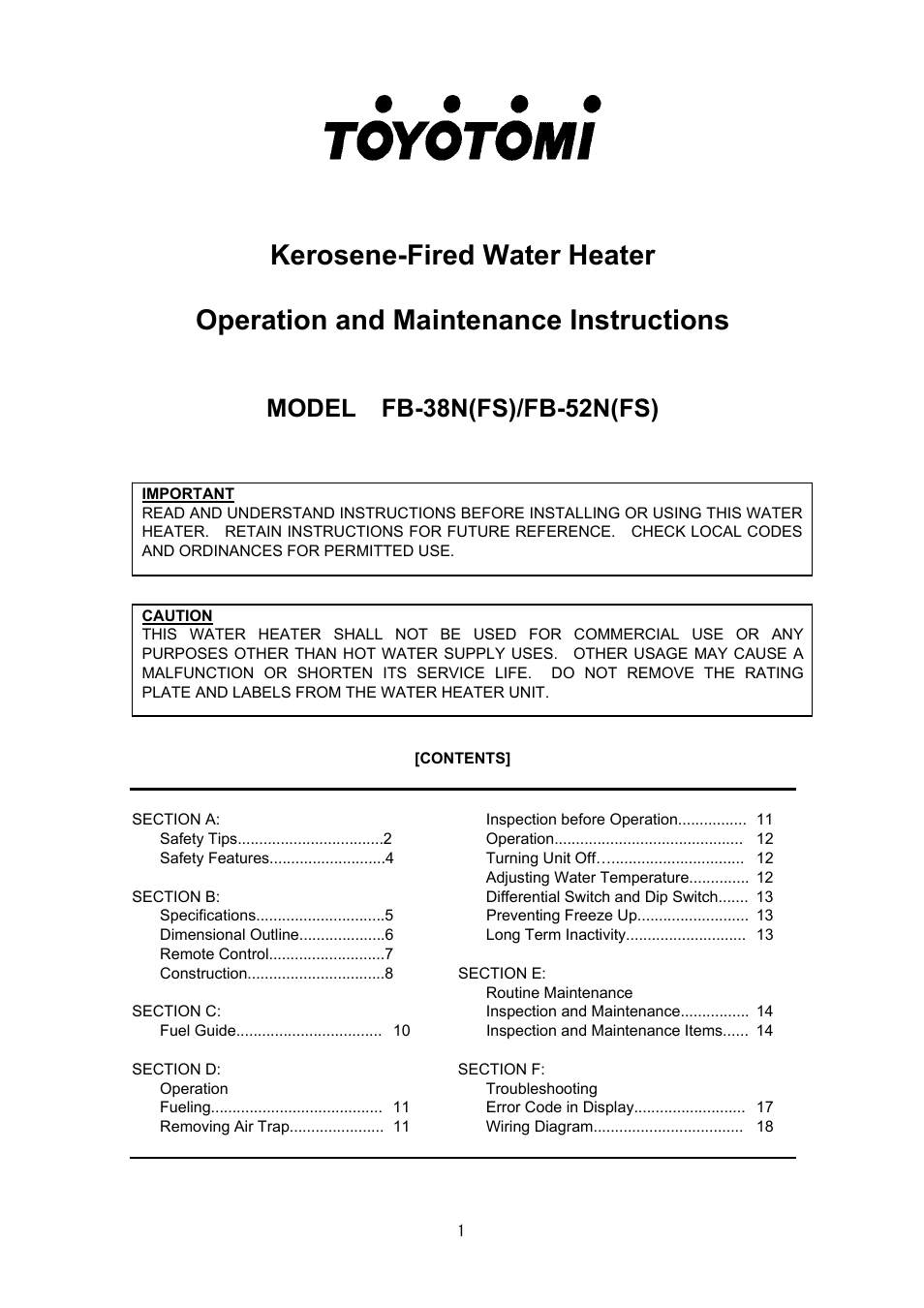 Toyotomi FB-38N(FS) User Manual | 41 pages