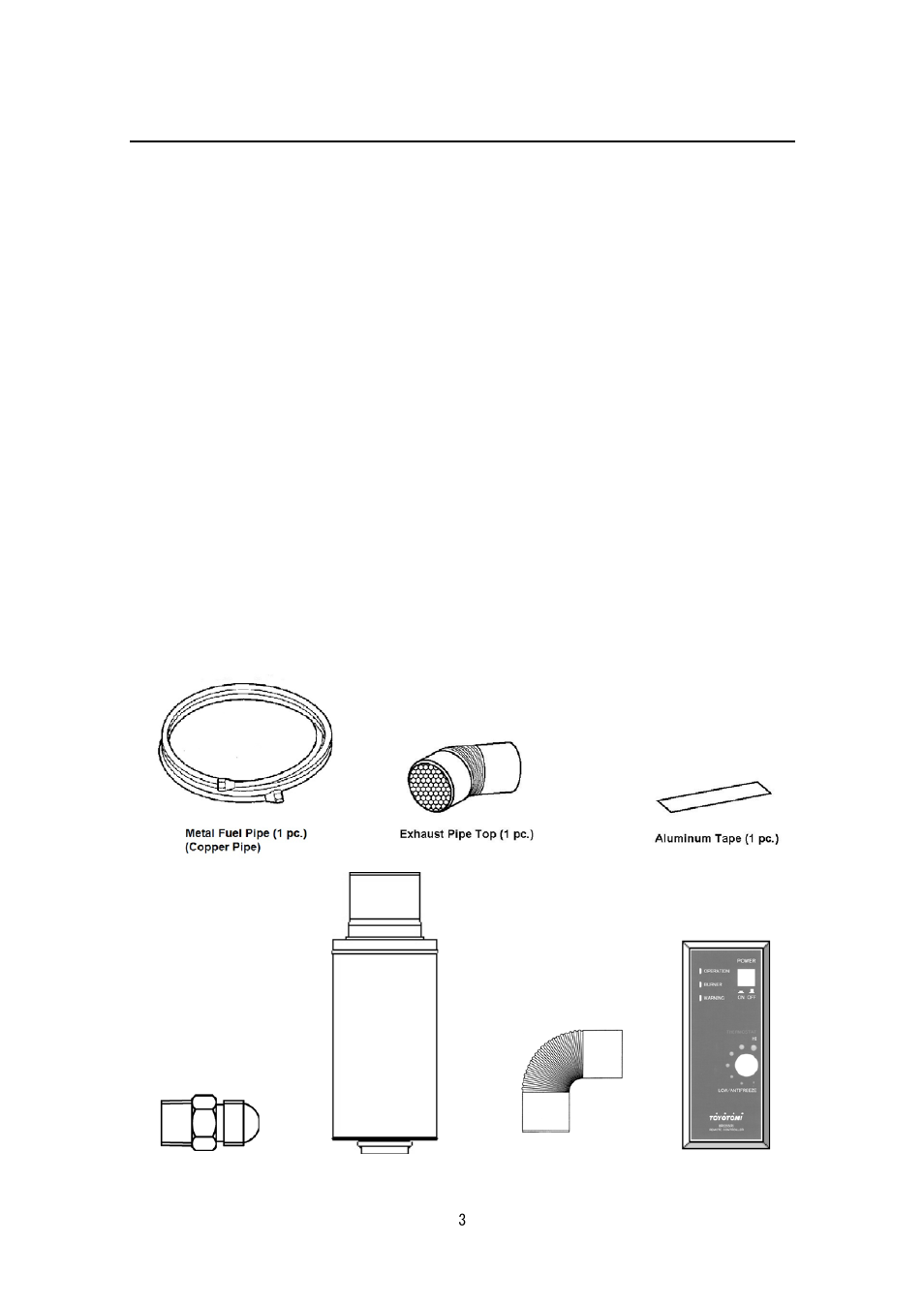 Unpacking, Standard installation parts | Toyotomi BS-35(F) User Manual | Page 19 / 30