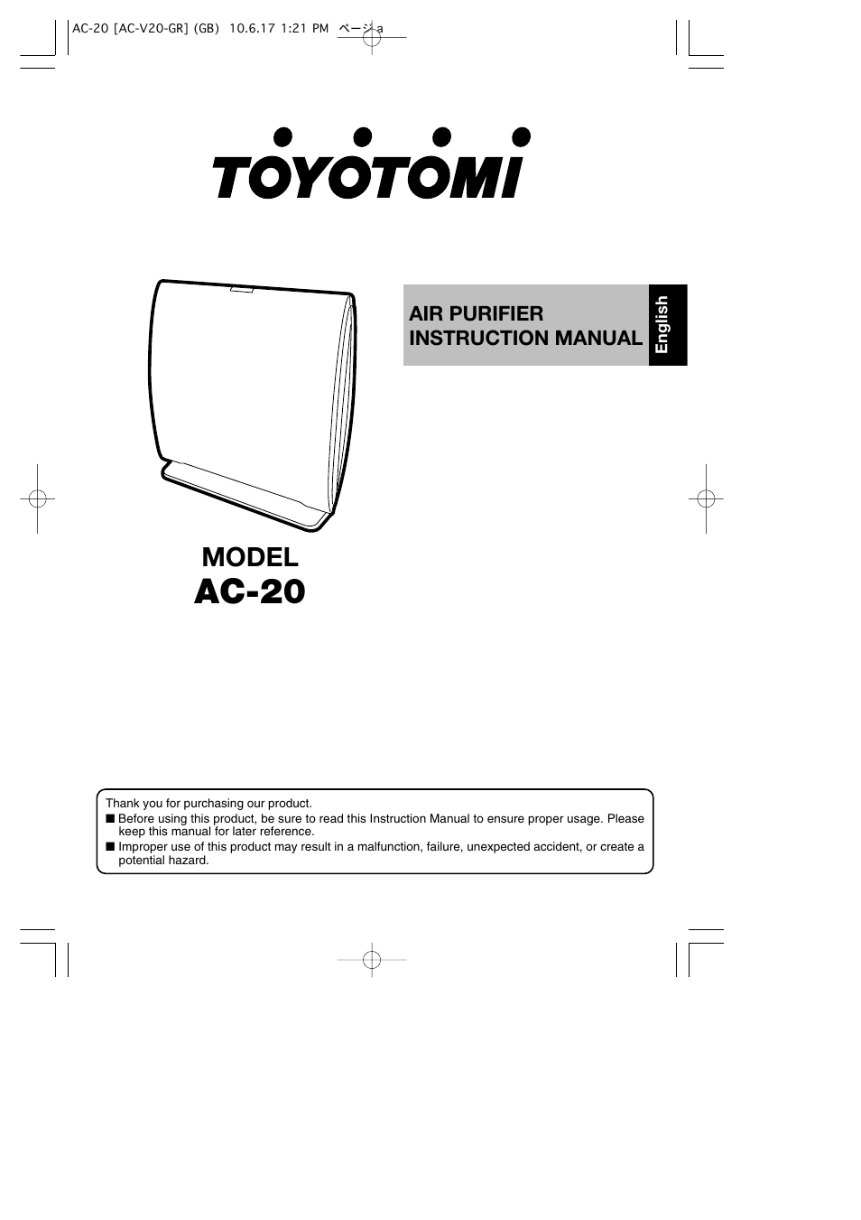 Toyotomi AC-20 User Manual | 16 pages